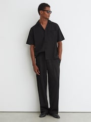 Reiss Black Russo Cuban-Collar Short-Sleeve Shirt - Image 3 of 6