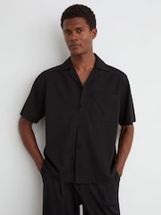 Reiss Black Russo Cuban-Collar Short-Sleeve Shirt - Image 4 of 6