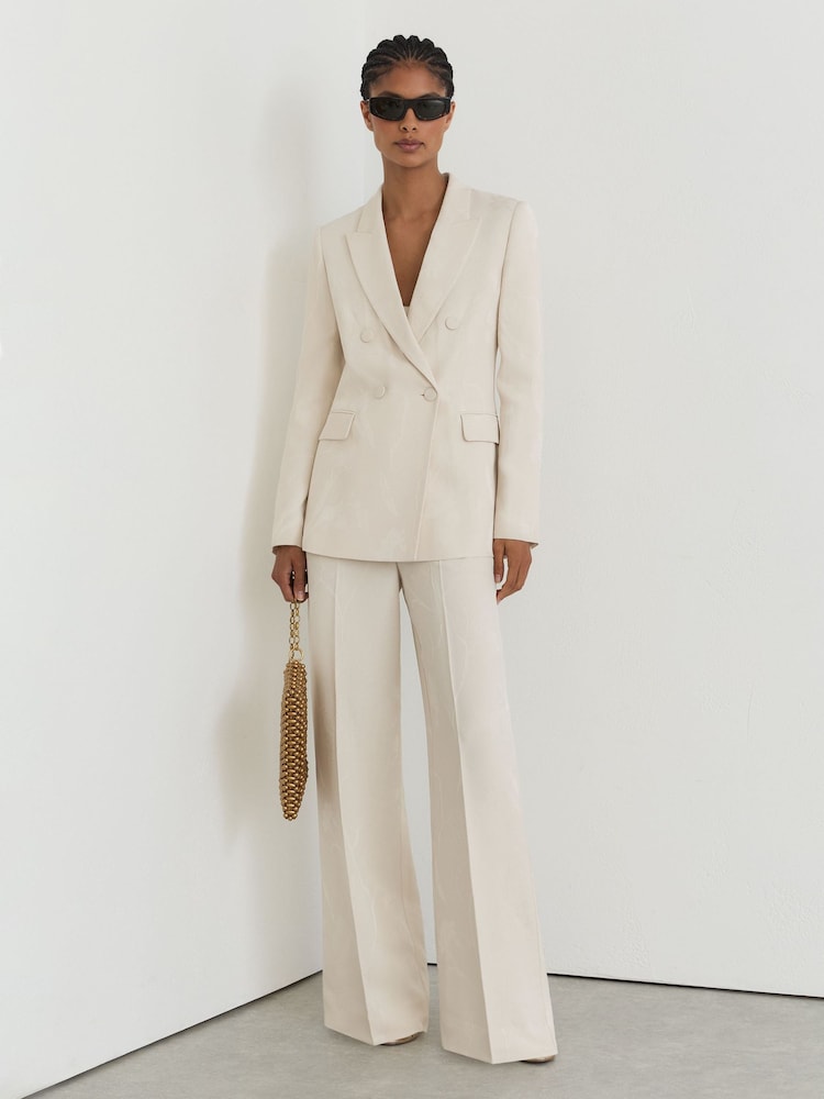 Reiss White Ottie Petite Jacquard Double-Breasted Suit Blazer - Image 1 of 10
