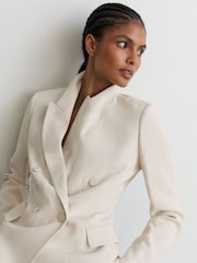 Reiss White Ottie Petite Jacquard Double-Breasted Suit Blazer - Image 3 of 10