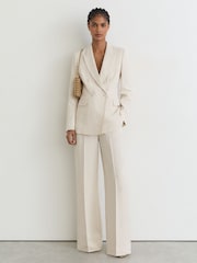 Reiss White Ottie Petite Jacquard Double-Breasted Suit Blazer - Image 4 of 10