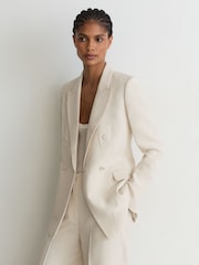 Reiss White Ottie Petite Jacquard Double-Breasted Suit Blazer - Image 6 of 10