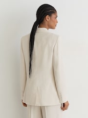 Reiss White Ottie Petite Jacquard Double-Breasted Suit Blazer - Image 8 of 10