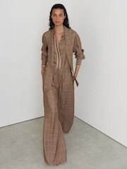 Reiss Neutral Check Minnie Petite Wide-Leg Check Trousers - Image 1 of 8