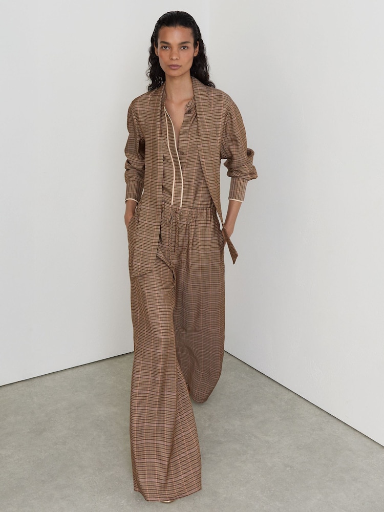 Reiss Neutral Check Minnie Petite Wide-Leg Check Trousers - Image 1 of 8 Reiss Neutral Check Minnie Petite Wide-Leg Check Trousers - Image 1 of 8