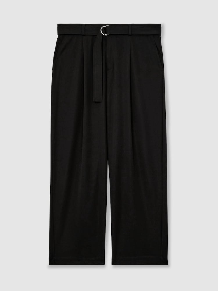 Reiss Black Walker Belted Relaxed-Fit Pleated Trousers - Image 2 of 7 Reiss Black Walker Belted Relaxed-Fit Pleated Trousers - Image 2 of 7
