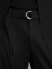 Reiss Black Walker Belted Relaxed-Fit Pleated Trousers - Image 6 of 7