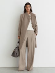 Reiss Neutral Melange Max Petite Wool-Blend Wrapover Mid-Length Coat - Image 1 of 8