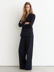 Reiss Navy Solene Tall Wool-Blend Wide-Leg Suit Trousers - Image 1 of 7