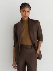 Reiss Mocha Brown Derby Wool-Blend Slim-Leg Trousers - Image 4 of 7