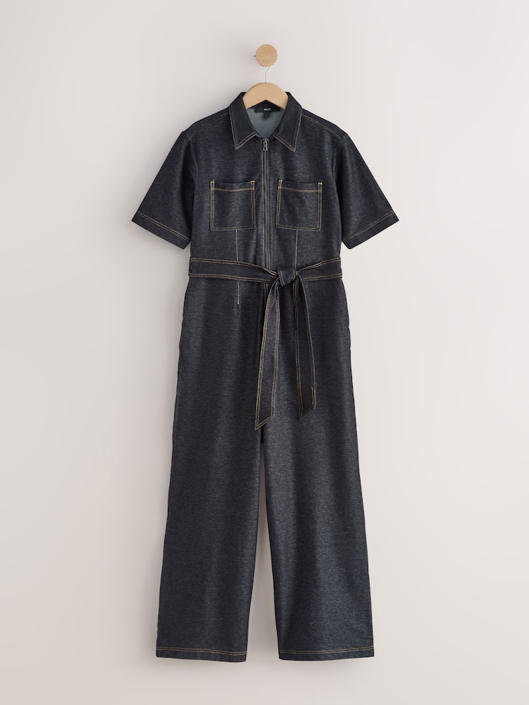 Noir - Combinaison en jersey de denim - Image 1 de 3 Noir - Combinaison en jersey de denim - Image 1 de 3