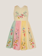 Monsoon Yellow Camellia Floral Embroidered Cross Back Dress - Image 1 of 3