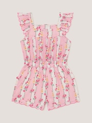 Monsoon Pink Floral Stripe Playsuit - Image 1 of 2