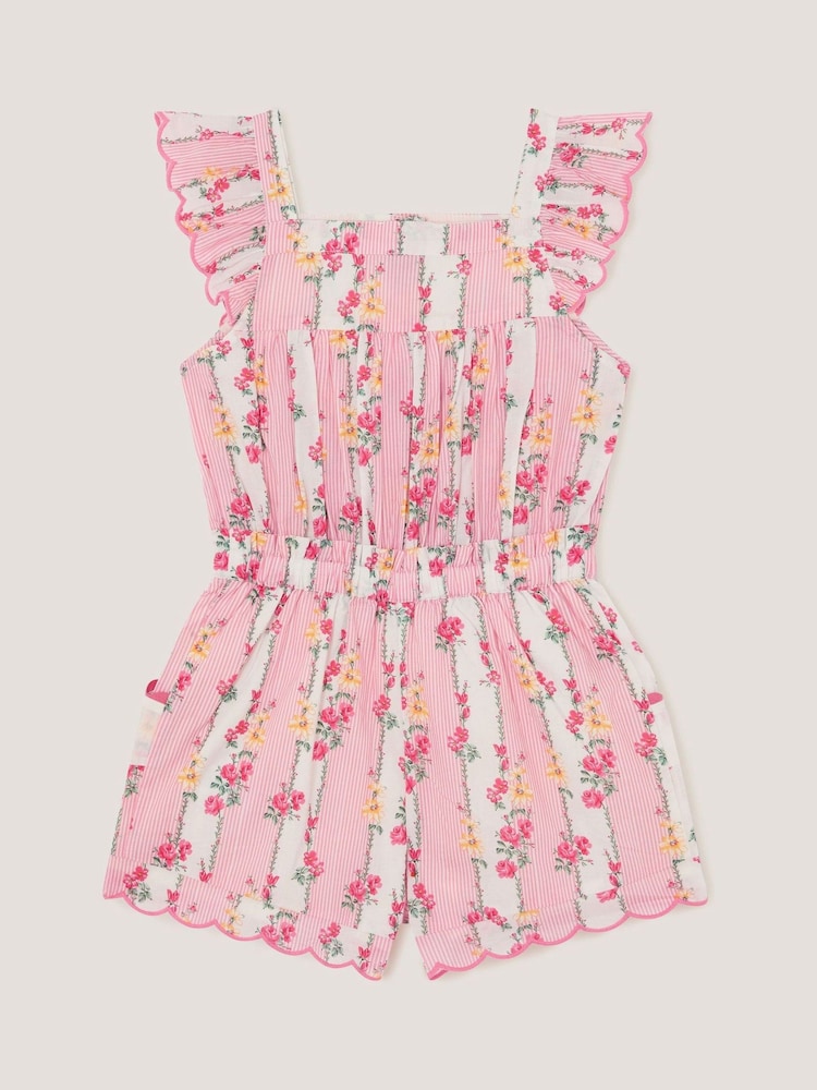 Monsoon Pink Floral Stripe Playsuit - Image 1 of 2