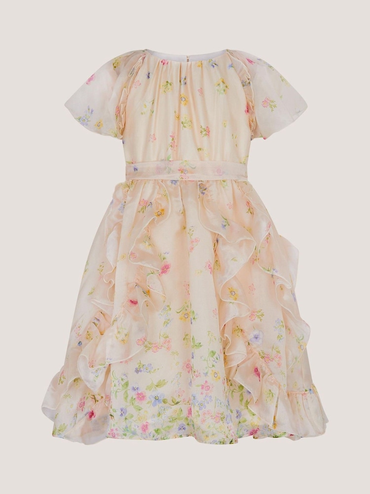 Monsoon Pink Ditsy Floral Ruffle Party Dress - Image 1 of 3