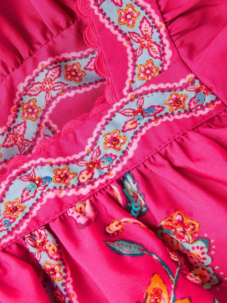 Monsoon Pink Ariella Sequin Print Scallop Trim Dress - Image 2 of 2 Monsoon Pink Ariella Sequin Print Scallop Trim Dress - Image 2 of 2