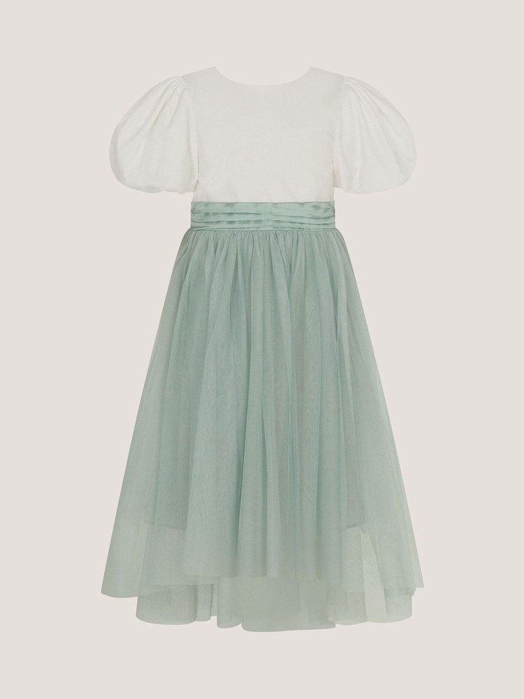 Monsoon Puff Sleeve Satin Tulle Dress - Imaginea 1 din 3