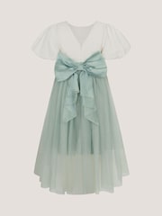 Monsoon Sage Green Puff Sleeve Satin Tulle Dress - Image 4 of 5