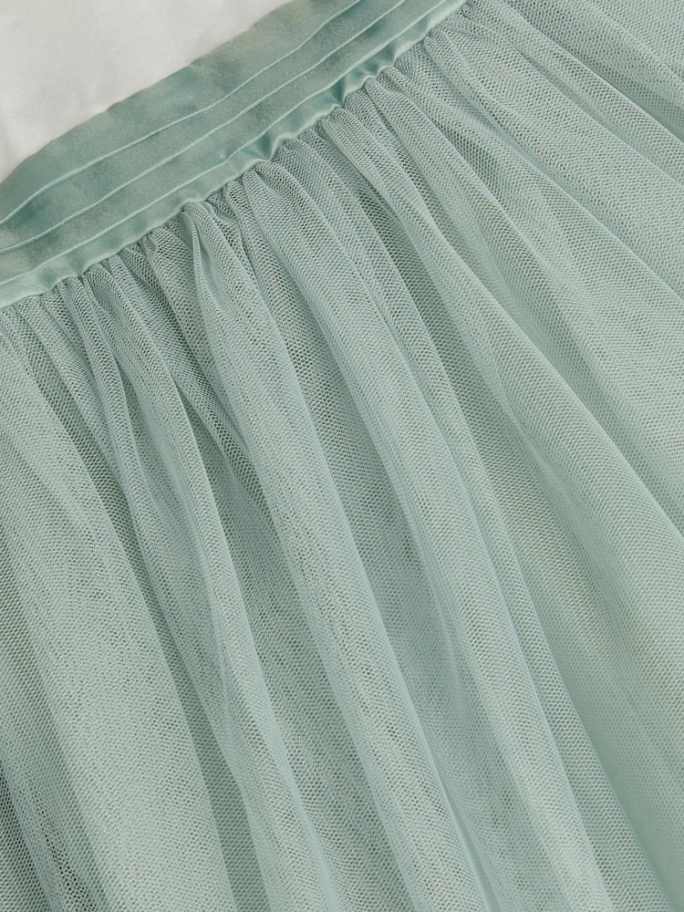 Monsoon Sage Green Puff Sleeve Satin Tulle Dress - Image 5 of 5 Monsoon Sage Green Puff Sleeve Satin Tulle Dress - Image 5 of 5