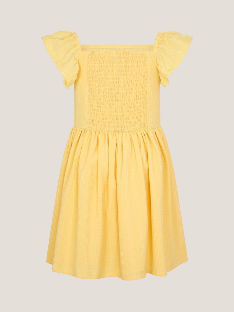 Monsoon Yellow Stripe Shirred Lace Trim Dress - Image 1 of 2