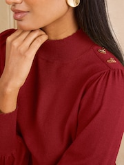 أحمر - Love & Roses Funnel Neck Heart Button Detail Knitted Jumper - صورة 2 من 4