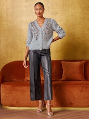 Love & Roses Grey Multicolored Sequin Detail V-Neck Cosy Knitted Cardigan - Image 3 of 4