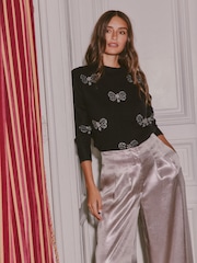 Love & Roses X V&A Black Crew Neck Embellished Butterfly Detail Knitted Jumper - Image 3 of 4