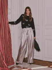 Love & Roses X V&A Black Crew Neck Embellished Butterfly Detail Knitted Jumper - Image 4 of 4