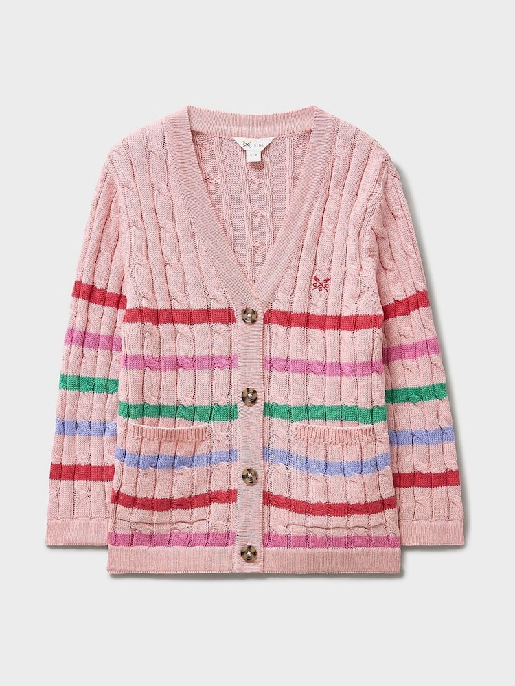 Crew Clothing Pink Cable Cricket Cardigan - Image 2 of 4 Crew Clothing Pink Cable Cricket Cardigan - Image 2 of 4