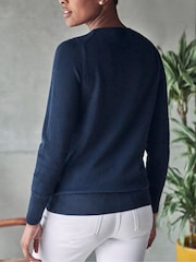 Pure Collection Blue Cashmere Crew Neck Jumper - Image 2 of 3