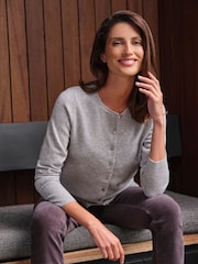Pure Collection Dove Grey Cashmere Crew Neck Long Sleeve Cardigan - Image 1 of 3