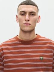 Double A by Wood Wood Terracotta Brown Easton Stripe T-Shirt - Image 4 of 5