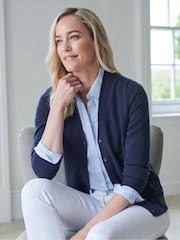 Pure Collection Blue Cashmere V Neck Cardigan - Image 1 of 2