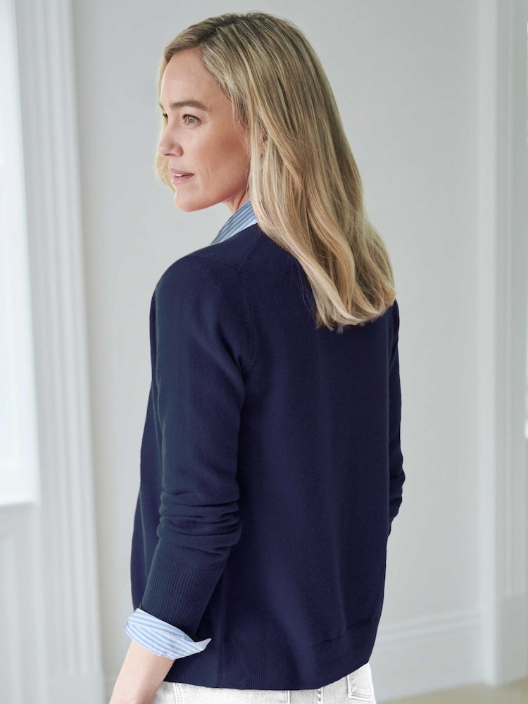 Pure Collection Blue Cashmere V Neck Cardigan - Image 2 of 2