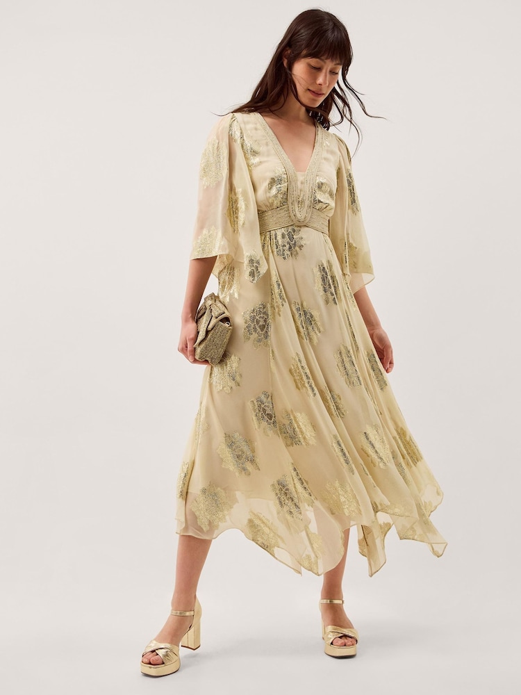 فستان لامع متوسط الطول بياقة حرف V موديل Lydia من Monsoon - Image 1 of 5