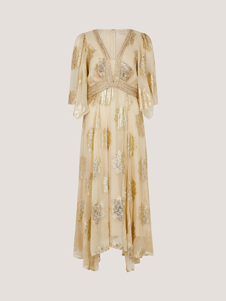 فستان لامع متوسط الطول بياقة حرف V موديل Lydia من Monsoon - Image 5 of 5