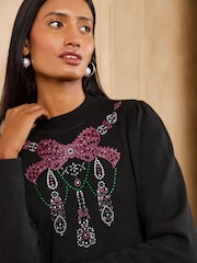 Love & Roses X V&A Black Embellished Bow High Neck Knitted Jumper - Image 3 of 7