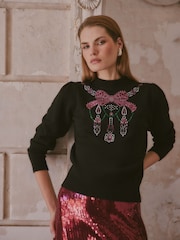 Love & Roses X V&A Black Embellished Bow High Neck Knitted Jumper - Image 5 of 7