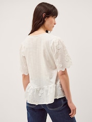 Monsoon Cream Freya V-Neck Floral Broderie Top - Image 3 of 5