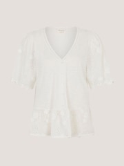 Monsoon Cream Freya V-Neck Floral Broderie Top - Image 5 of 5