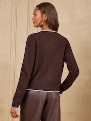 Շոկոլադե շագանակագույն - Love & Roses Crew Neck Leopard Bow Detail Knitted Cardigan - Պատկեր 4 4-ից