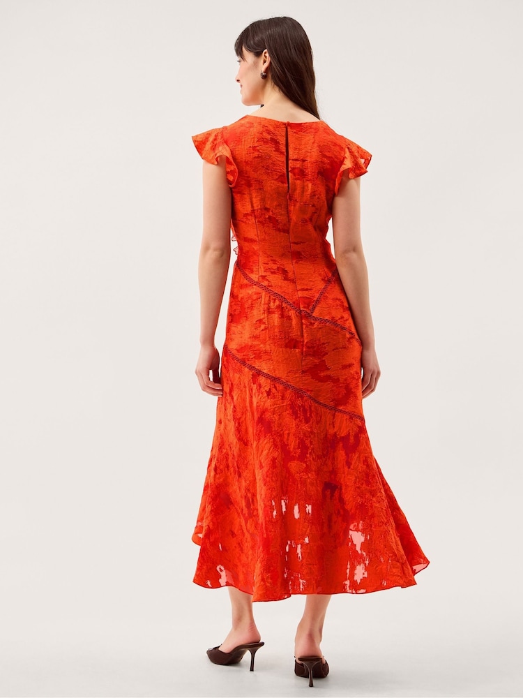 Monsoon Orange Josie Jacquard Floral Midi Dress - Image 2 of 5