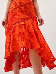 Monsoon Orange Josie Jacquard Floral Midi Dress - Image 4 of 5