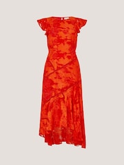 Monsoon Orange Josie Jacquard Floral Midi Dress - Image 5 of 5