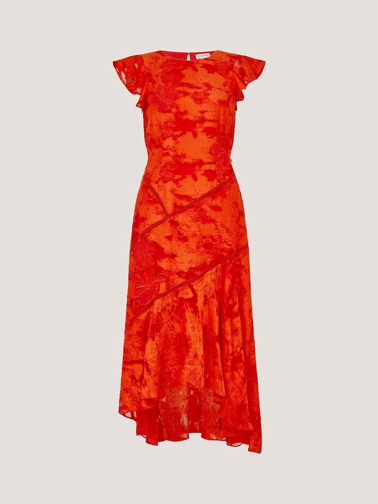Monsoon Orange Josie Jacquard Floral Midi Dress - Image 5 of 5