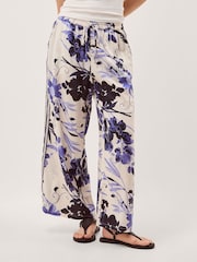 Monsoon Blue Nicolette Floral Linen Blend Wide Leg Trousers - Image 2 of 4