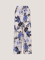 Monsoon Blue Nicolette Floral Linen Blend Wide Leg Trousers - Image 4 of 4