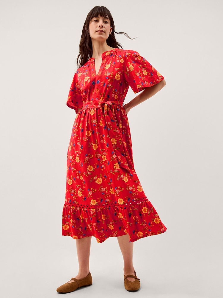 red monsoon dress Womens Monsoon Red Libby Floral Jersey Midi Dress L (US 12-14)