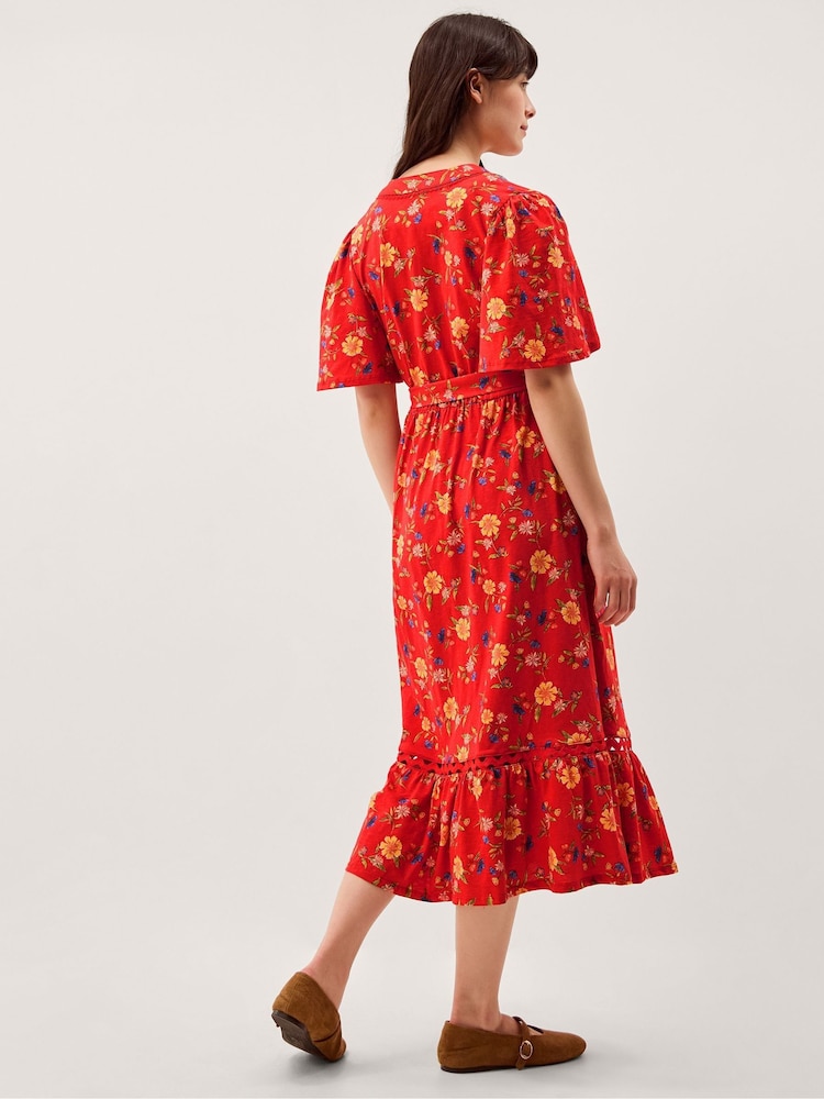 floral jersey midi dress Womens Monsoon Red Libby XXL (US 20-22) YGroup_reginetunicdress