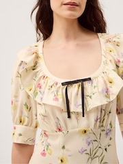 Monsoon Cream Sienna Frill Neck Floral Print Midi Dress - Image 2 of 5